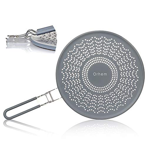 11' Silicone Splatter Screen Pan Cover with Folding Handle, Heat Insulation Cooling Mat, Strainer, Drain Board, Oil Splash Guard for Frying Pan